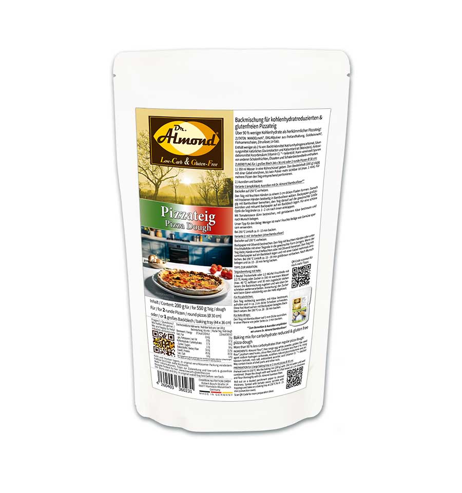 Pizzateig low-carb glutenfrei sojafrei keto Backmischung Pizza Mischung für 2 Pizzen