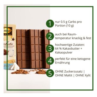 CHOKETO VOLLMILCH PUR | 3 handgemachte Tafeln – Low Carb & Keto Schokolade | ohne Zuckerzusatz – Bild 2