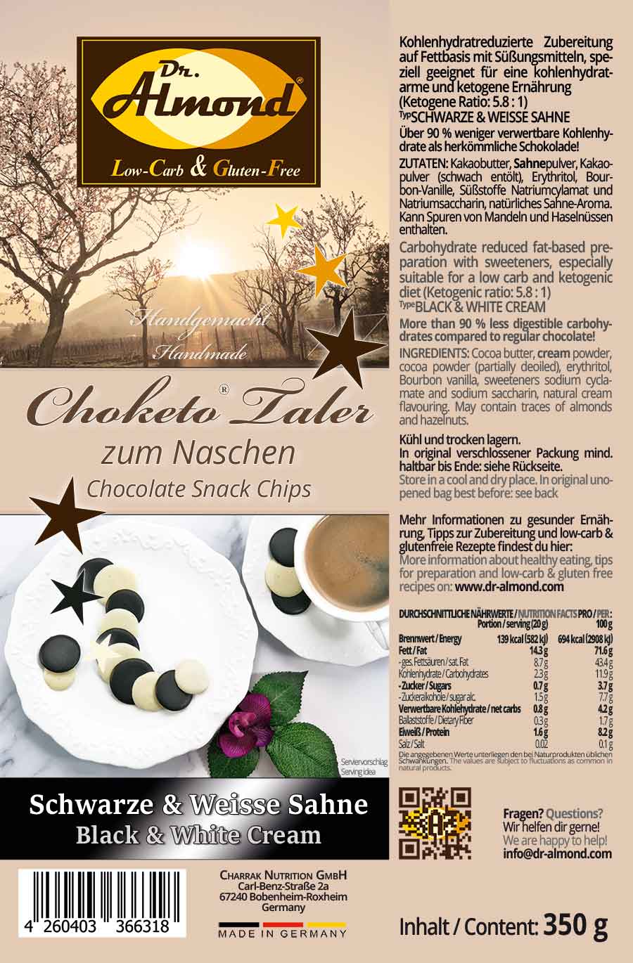 CHOKETO Taler zum Naschen SCHWARZE UND WEISSE SAHNE - low carb & keto Schokolade - handgemacht - Schokoladenchips Snack zuckerfrei