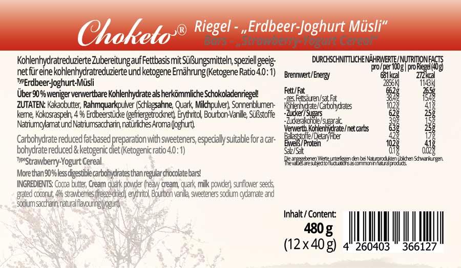 Low Carb Schokolade Schokoladenriegel Müsliriegel zuckerfrei keto maltitfrei xylitfrei Diabetikergeeignet