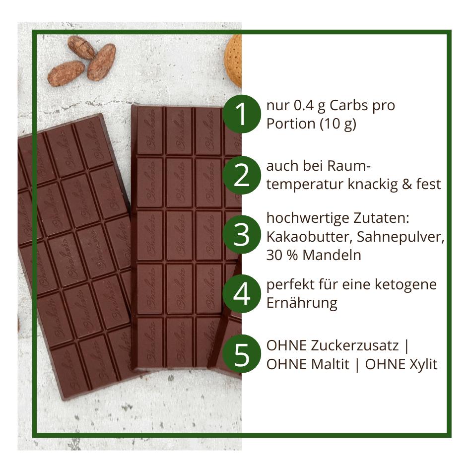 CHOKETO ZARTBITTER & MANDEL | 3 handgemachte Tafeln – Low Carb & Keto Schokolade | ohne Zuckerzusatz – Bild 2