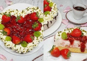Rezept Joghurt Rhababer Erdbeer Torte lowcarb keto glutenfrei