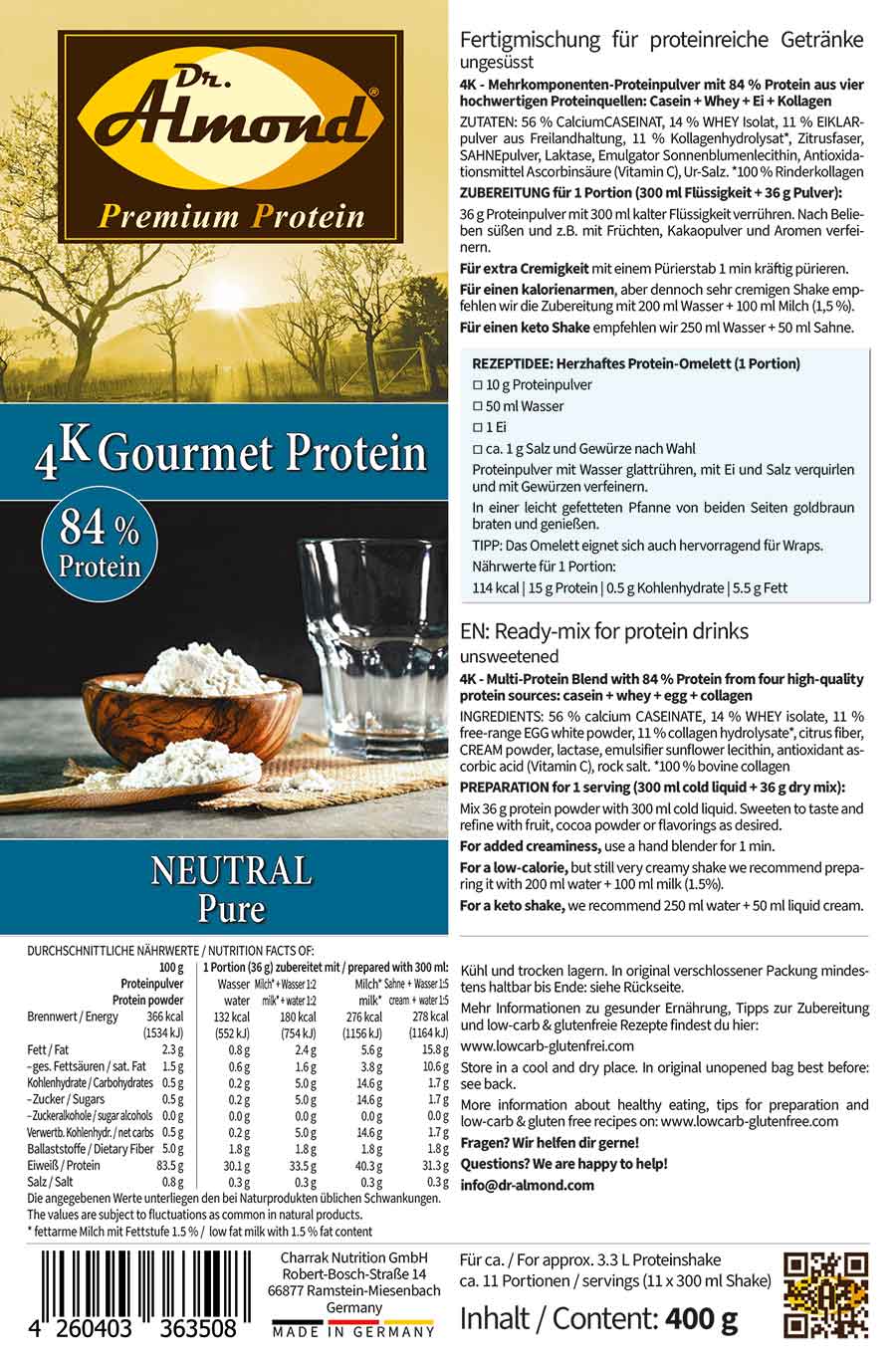 Protein MILCHSHAKE Proteinshake Ketoshake Proteinpulver PUR Neutral - Etikett